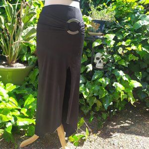 Stretchy Black Asymmetrical Skirt w/ Metal Loop